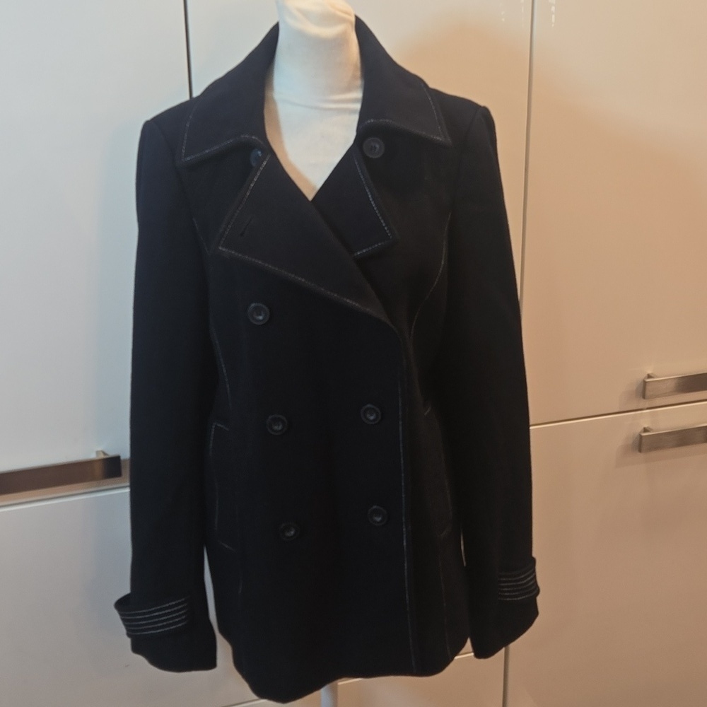 Loft Wool Blend Double Breasted Preppy Peacoat Jacket Black Small Womens